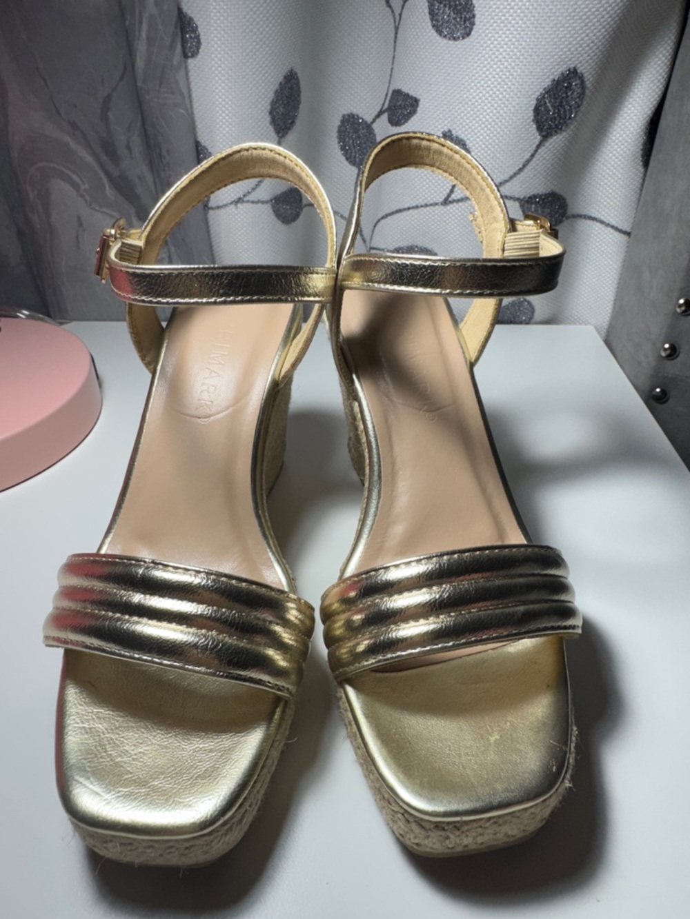 Gold Espadrille Wedge Sandals - Women's Metallic Ankle Strap